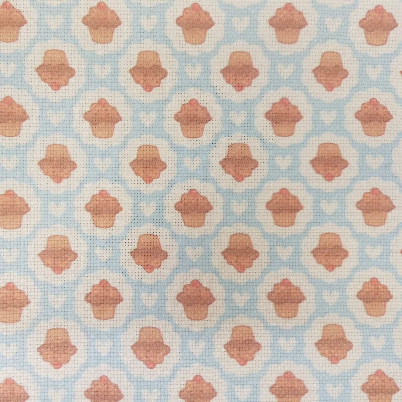 Cupcakes On Blue Patterned Cross Stitch Fabric